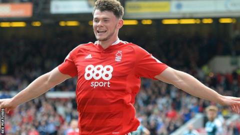 Nottingham Forest's Oliver Burke clebrates a goal against Wigan