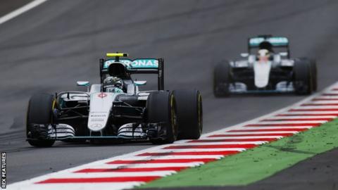 Mercedes F1 driver Nico Rosberg and Lewis Hamilton