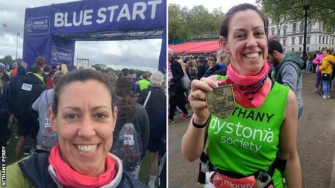 Bethany Perry before (left) and after (right) the 2019 London Marathon