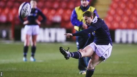 Sarah Law kicks a penalty to give Scotland Women victory over Wales