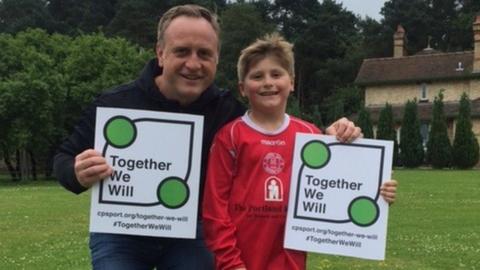 Jude, who has cerebral palsy, and his father Tony.