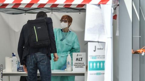 Staff at Juventus (pictured) had their body temperature tested as players returned to training