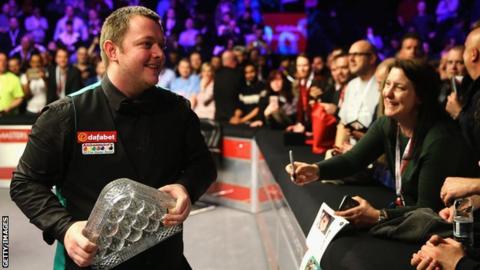 Mark Allen celebrates his Masters success last year after overcoming Kyren Wilson in London