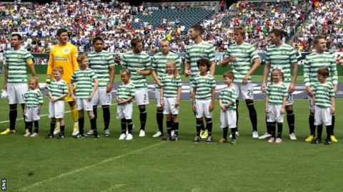 Celtic players prepare to play Real Madrid in Philadelphia in 2012