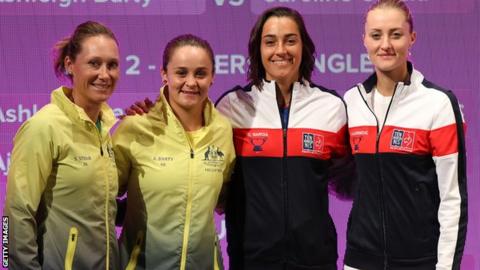 Sam Stosur, Ashleigh Barty, Caroline Garcia and Kristina Mladenovic