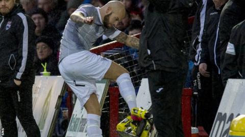 Kallum Higginbotham reacts angrily to being sent off