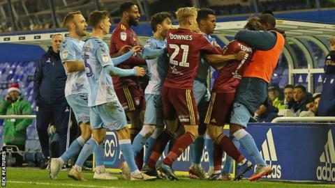 A melee during a match between Coventry City and Ipswich Town