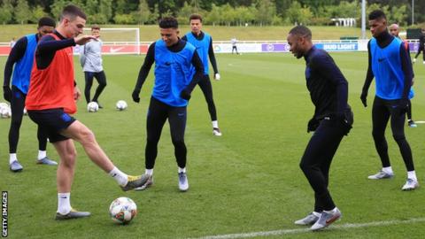 Raheem Sterling trains with England