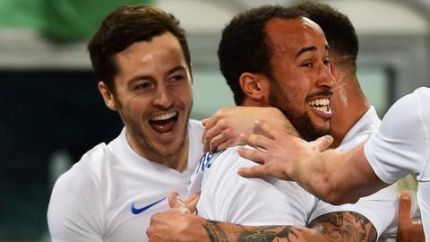 Ryan Mason celebrates Andros Towsend's England goal against Italy in 2015