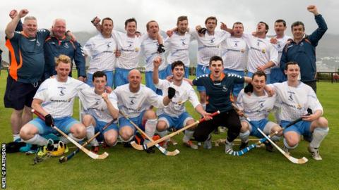 Skye Camanachd celebrate their National Division title victory