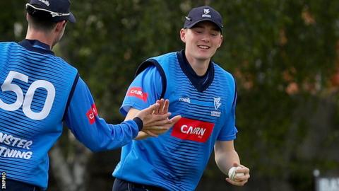 Gareth Delany celebrates taking a catch for Leinster Lightning