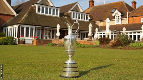 The Claret Jug outside the clubhouse at Royal St George's