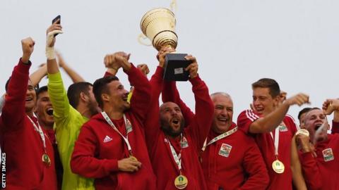 Karpatalja celebrate their 2018 Conifa World Cup victory