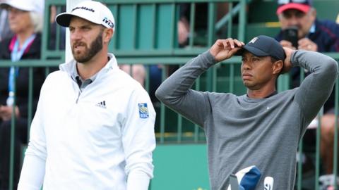 Dustin Johnson and Tiger Woods