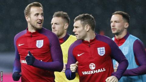 From left to right: Harry Kane, Jamie Vardy, James Milner and Danny Drinkwater