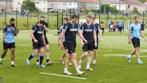 Glasgow Warriors players in training