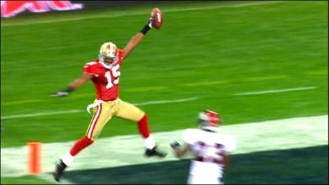 San Francisco's Michael Crabtree scores a touchdown at Wembley