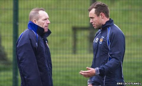 Kilmarnock caretaker manager Kenny Shiels and defender Ryan O'Leary