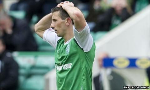 Hibs midfielder Liam Miller can't hide his disappointment