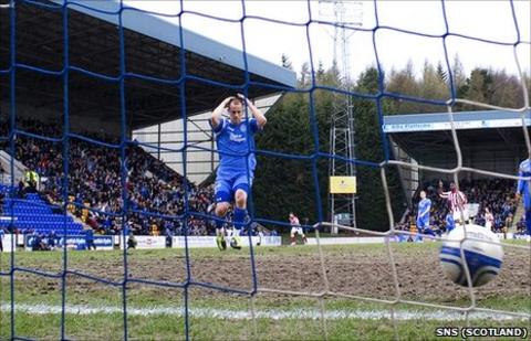 St Johnstone defender Danny Grainger at Rangers' first goal