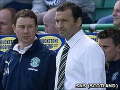 Hibs manager Colin Calderwood and assistant Derek Adams