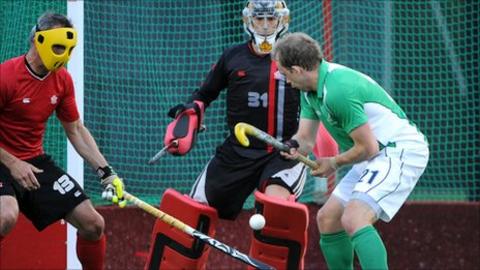 Ireland's Timmy Cockram shoots on the Canada goal in Wednesday's draw
