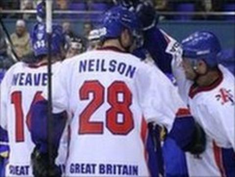 Great Britain Ice Hockey team celebrate