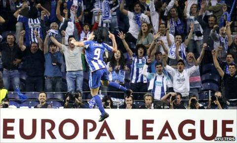 Falcao celebrates in front of the Porto fans