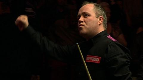 John Higgins celebrates his World Snooker semi-final win over Mark Williams