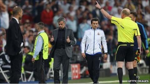 Real coach Jose Mourinho is sent to the stands