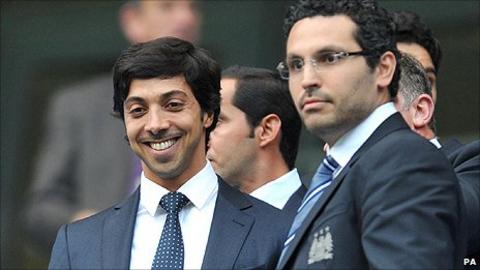 Manchester City owner Sheikh Mansour (left) chairman Khaldoon al-Mubarak