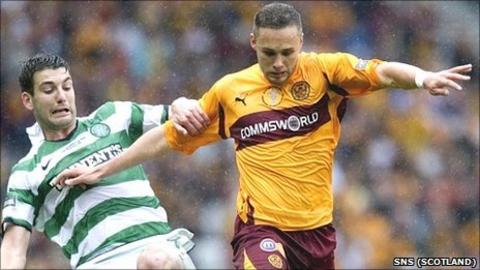 Tom Hateley fends off a challenge by Celtic's Charlie Mulgrew