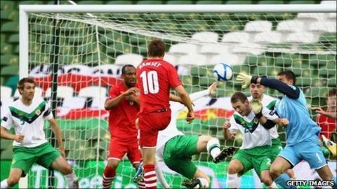 Captain Aaron Ramsey puts Wales ahead against Northern Ireland