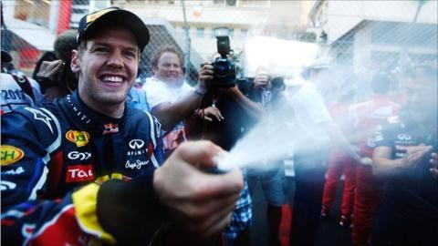 Sebastian Vettel celebrates his victory in Monaco