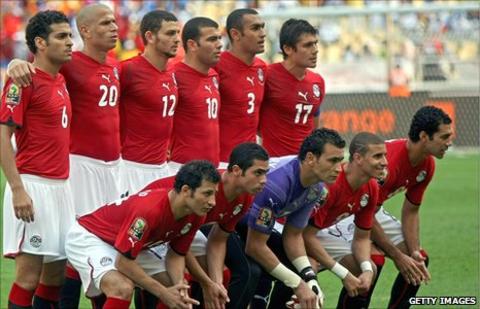 Egypt's players line up ahead of winning the 2010 Nations Cup final