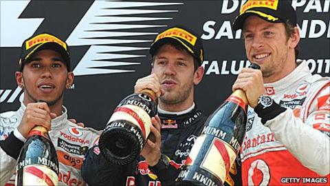Lewis Hamilton, Sebastian Vettel and Jenson Button
