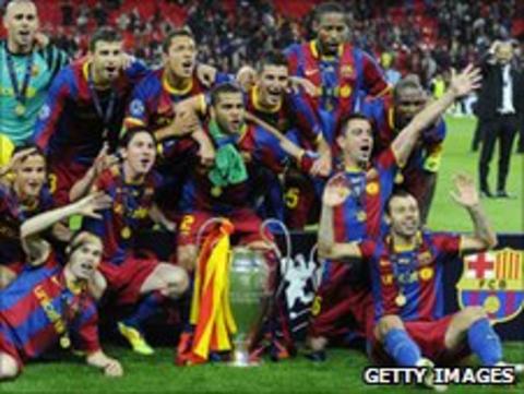 Barcelona celebrating