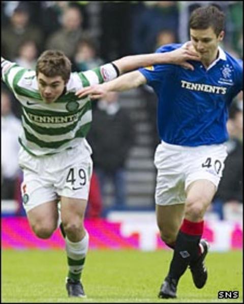 Celtic's James Forrest (left); Rangers Jamie Ness (right)