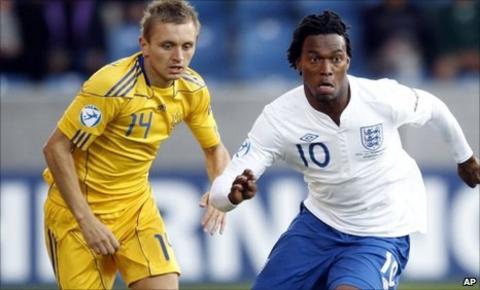 Ukraine's Oleg Golodyuk (left) and England's Daniel Sturridge (right)