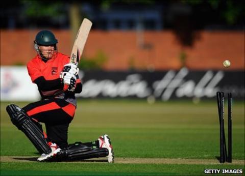 Josh Cobb is bowled by Ian Blackwell