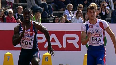 Dwain Chambers finishes second in the European Team Championships 100m behind Frenchman Christophe Lemaitre