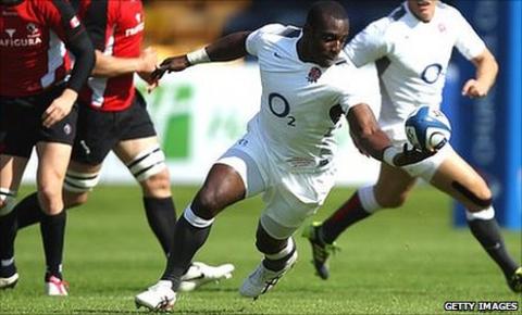 Miles Benjamin juggles before claiming the ball and setting off to score the Saxons' second try