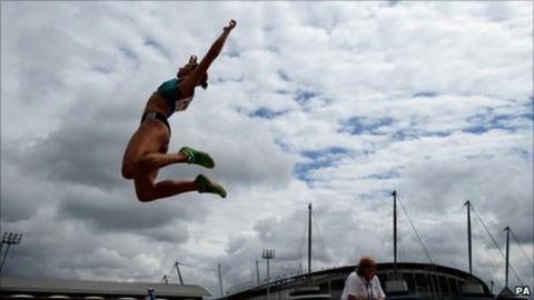 Jessica Ennis competes in Manchester