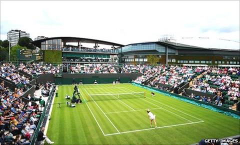Katie O'Brien serves to Kimiko Date-Krumm on the new Court Three