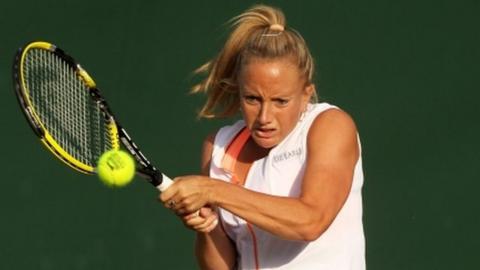 Britain's Emily Webley-Smith in Wimbledon action