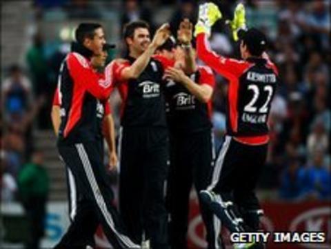 England celebrate a wicket