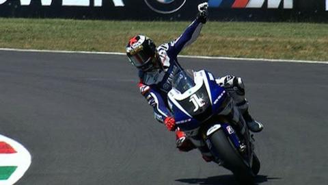 Jorge Lorenzo celebrates his win at Mugello