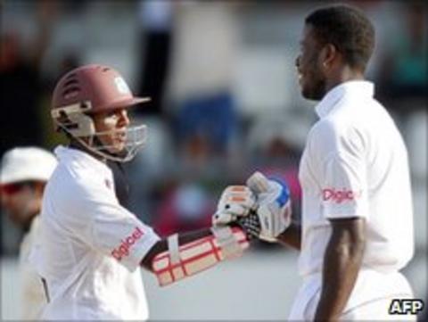 Shivnarine Chanderpaul (left) and Kirk Edwards