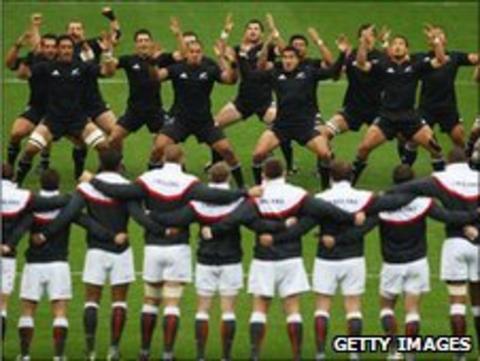 The All Blacks perform the Haka against England