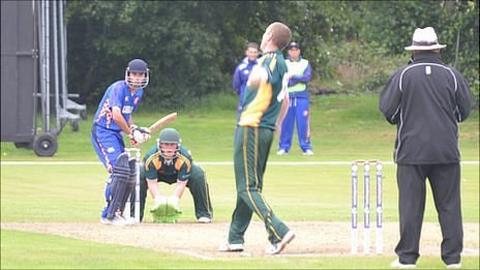 Cricket: Guernsey v Croatia with Jeremy Frith bowling and Tom Kimber wicket keeping